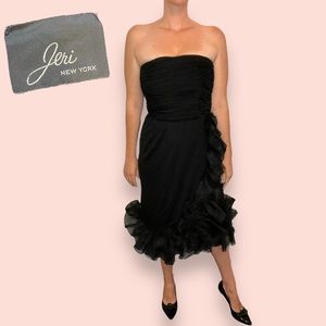 VTG Jeri New York Classic LBD Strapless Ruffle Detail Dress Size 8